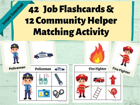 42 Occupation Job Flashcards And 12 Community Helper Matching By