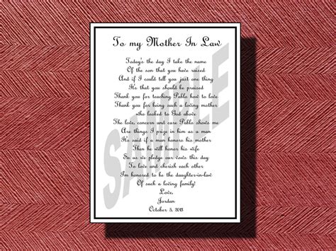 Wedding Day Mother In Law Poem Diy Printable Etsy