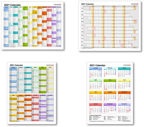 Simple calendar 2021 and calendar 2021 with notes in ink saver color scheme. 2021 Calendar with Federal Holidays