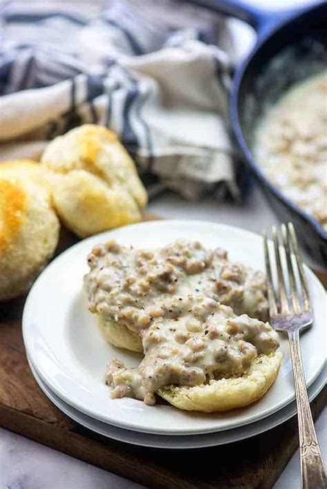 Southern Sausage Gravy Served With Biscuits Buns In My Oven