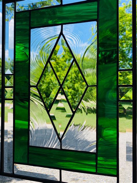 Green Stained Glass Panel 10 5 X 14 5 Green Etsy