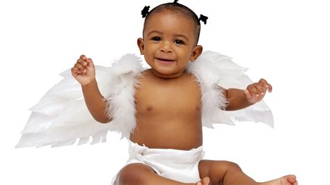 Cute Smiley Baby With White Wings Sitting In White Background Hd Cute