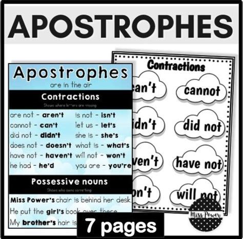 Apostrophe Poster Contractions And Possessive Apostrophes Worksheets In Possessive