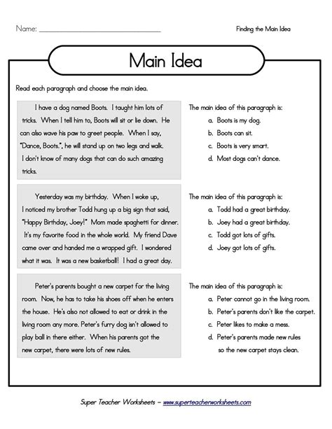 Printable 5th Grade Main Idea Worksheets Reading Comprehension