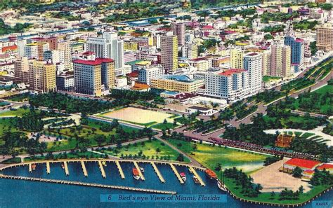 Vintage Miami Florida Linen Postcard Birds Eye View Of Miami Florida