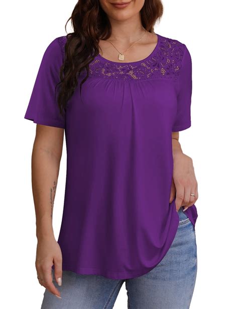 Cpokrtwso Plus Size Tops Womens Clothes Short Sleeve Lace Flowy Shirts