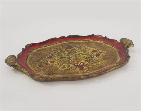 Florentine Wood Handled Tray Vintage Hand Painted Italian Serving Tray