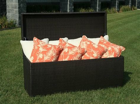 The storage box has a top lid that overhangs the sides, this is essential to stop water seeping inside. Patio Furniture Cushion Storage Boxes - Home Furniture Design