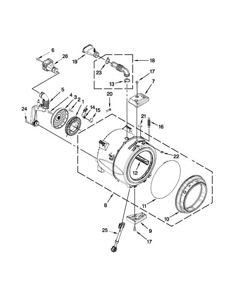Whirlpool hose, inner drain assembly schematic location: Whirlpool model WFW70HEBW0 residential washers genuine parts