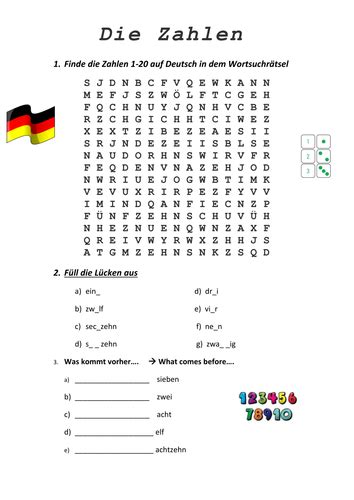 die zahlen german numbers worksheet  kimmccarney teaching