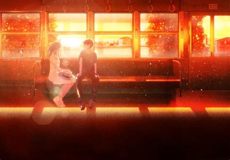 Wallpaper Anime Couple Romance Sunset Train Trip