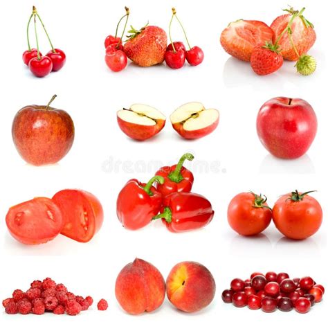 Set Of Red Fruits Berries And Vegetables Stock Image Image Of