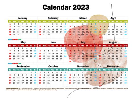 Printable Yearly 2023 Calendar With Holidays Premium Template 2662