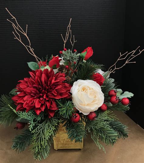 Rustic Red And Cream Christmas Tin By Andrea Christmas Floral Arrangements Christmas Flower