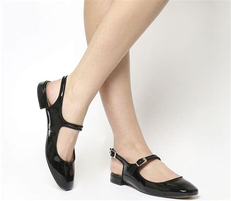 Office Dimples Square Toe Slingback Mary Janes Black Patent Leather Flats