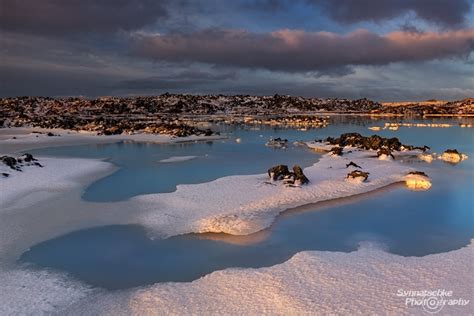 Blue Lagoon Winter Sunrise Landscapes Iceland Europe