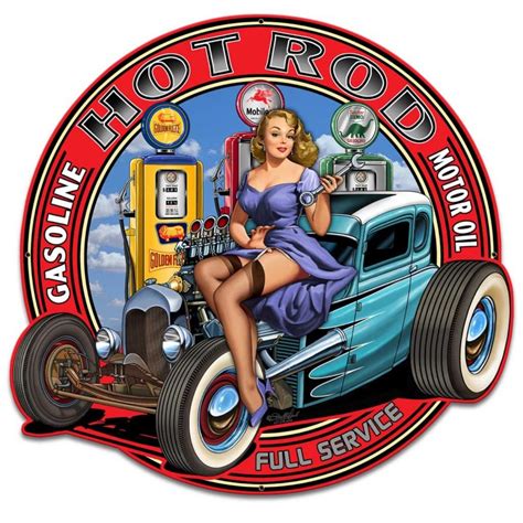 Hot Rod Full Service Pinup 14 X 14 Metal Sign · Vintrosigns · Online Store Powered By Storenvy