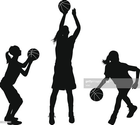 Vector Illustration Of Girls Playing Basketball These Silhouettes