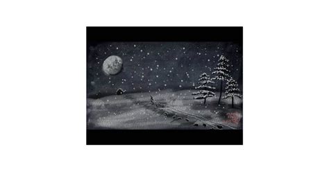 Peaceful Snowy Night Chalkboard Scene Postcard