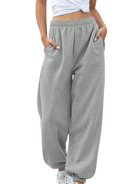 Womens Closed Bottom Sweatpants With Pockets High Waist Workout Jogger