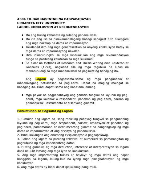 Kabanata Pptx Kabanata Lagom Konklusyon At Rekomendasyon Isang Vrogue