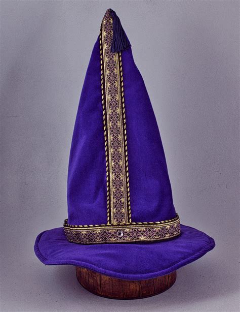 Cotton Velveteen Wizard Hat Purple Purple Gold Tall Toad