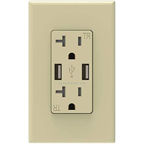 Glossy Ivory Usb Charger Wall Outlet Dual High Speed 36 Amp Ports