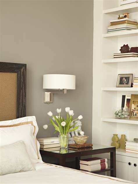 Gunmetal Gray Bedroom Built Ins With Polished Nickel Picture Lights