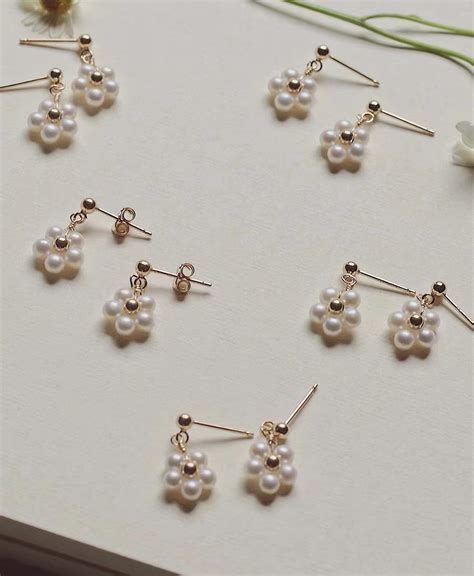 Pearl Flower Dangle Earrings Beaded Flower Drop Earringtiny Etsy