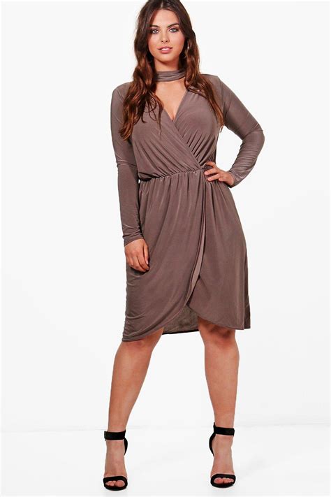 boohoo womens plus olivia choker detail wrap dress ebay