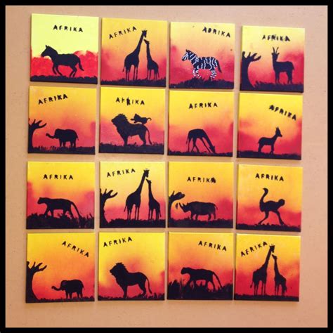 The most common diy sunset painting material is stretched canvas. preschool africa craft canvas diy art african animals sunset | Africa craft, Safari crafts ...
