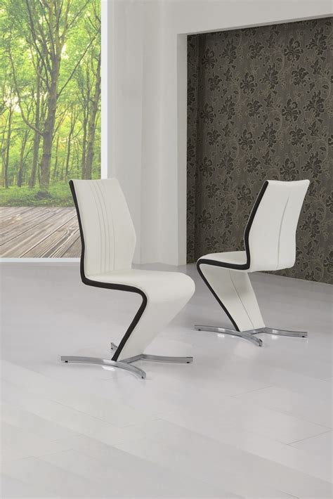 Z Dining Chairs in White Faux Leather Black Stripe - Homegenies