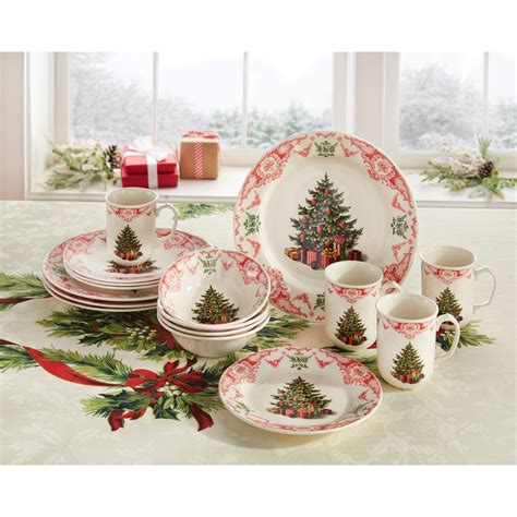 16 Pc Christmas Tree Dinnerware Set Brylane Home