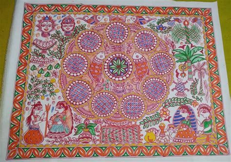 Kohbar Madhubani Painting 27 X 18 International Indian Folk Art