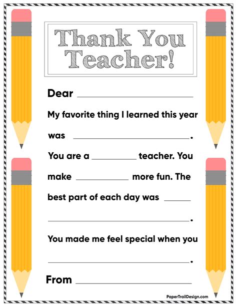 Teacher Thank You Note Printable There Are Prefilled Notes To Say Thank