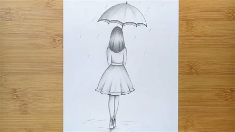 How To Draw A Girl With Umbrella For Beginners Step By Step Youtube