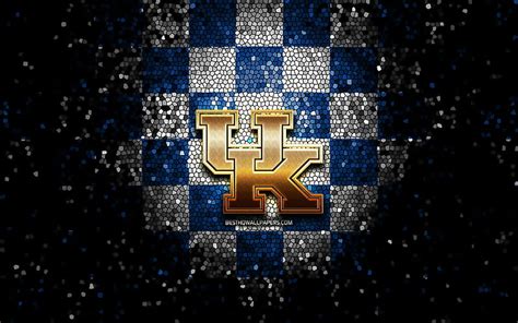 Kentucky Wildcats Glitter Logo Ncaa Blue White Checkered Background