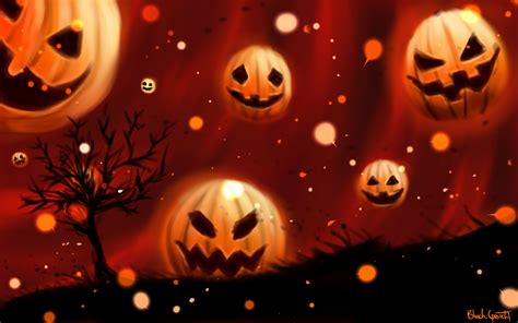 Download Halloween Pumpkins In Sky Widescreen Wallpaper By Paulbell