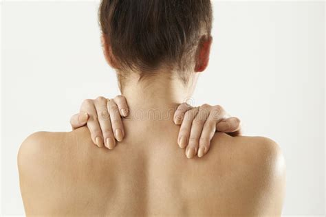 Studio Shot Of Woman With Painful Neck Stock Photo Image Of Rear Body