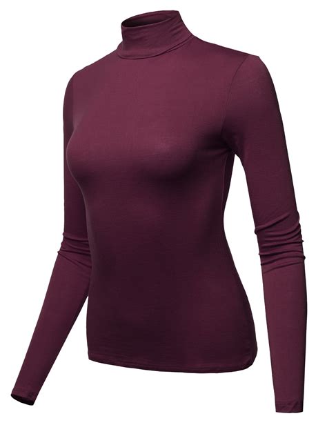 A2y Womens Basic Solid Long Sleeve Turtle Neck Fitted Rayon Top Shirt Deep Plum S