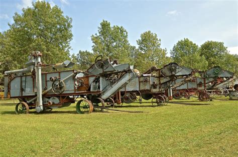 Row Of Old Threshing Machines Stock Photo Image Of Harvest Farmer