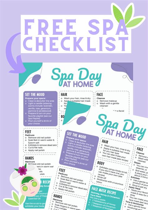 Spa Day At Home Printable Checklist Spa Day At Home Spa Day Body Spa At Home