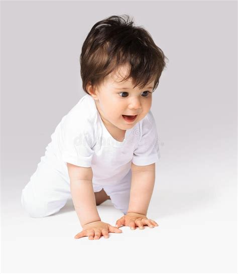 Happy Crawling Baby Side View Stock Photo Image Of Months Innocent