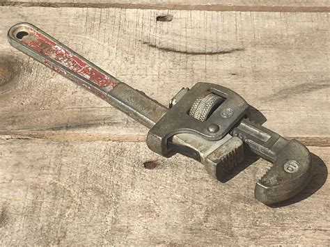 Vintage Billings Pipe Wrench 10 Plumbers Tool Silver And Red Utility