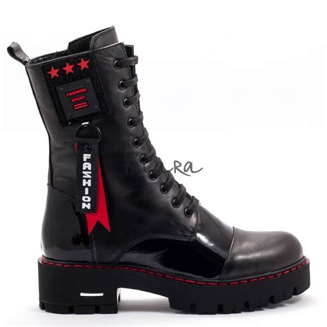 Дамски боти в черно и червено | Kiara Обувки