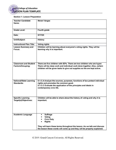 Civics And Goverment Lesson Plan Lesson Plan Template Section 1