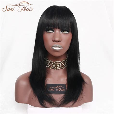 Suri Hair Black Straight Synthetic Wig With Bangs Long African American Fake Hair Wig For Women