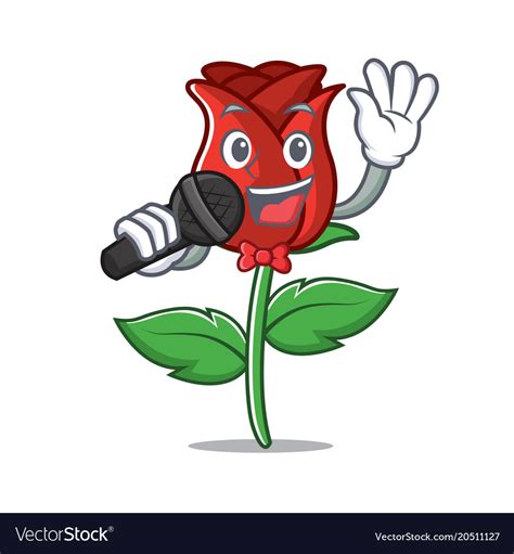 Singing Red Rose Mascot Cartoon Royalty Free Vector Image