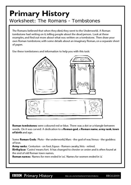 Primary History Worksheet The Romans Tombstones Worksheet For 4th