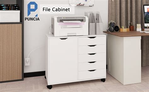 Puncia 5 Drawer Mobilable Wood File Storage Cabinets With Power Outlets And Door Home Office